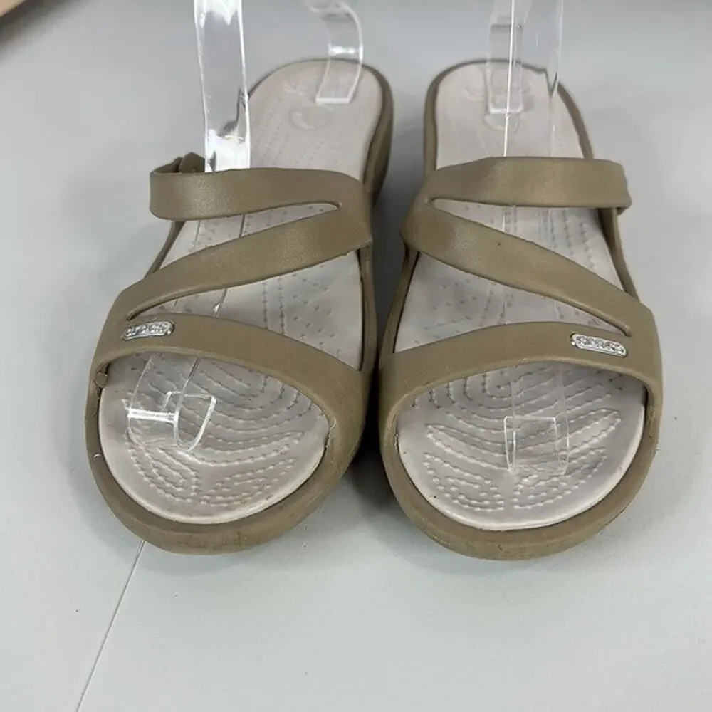 Crocs Wedge Sandal Womens‎ 10 Tan Slip on Open Toe Comfort Casual Light Weight